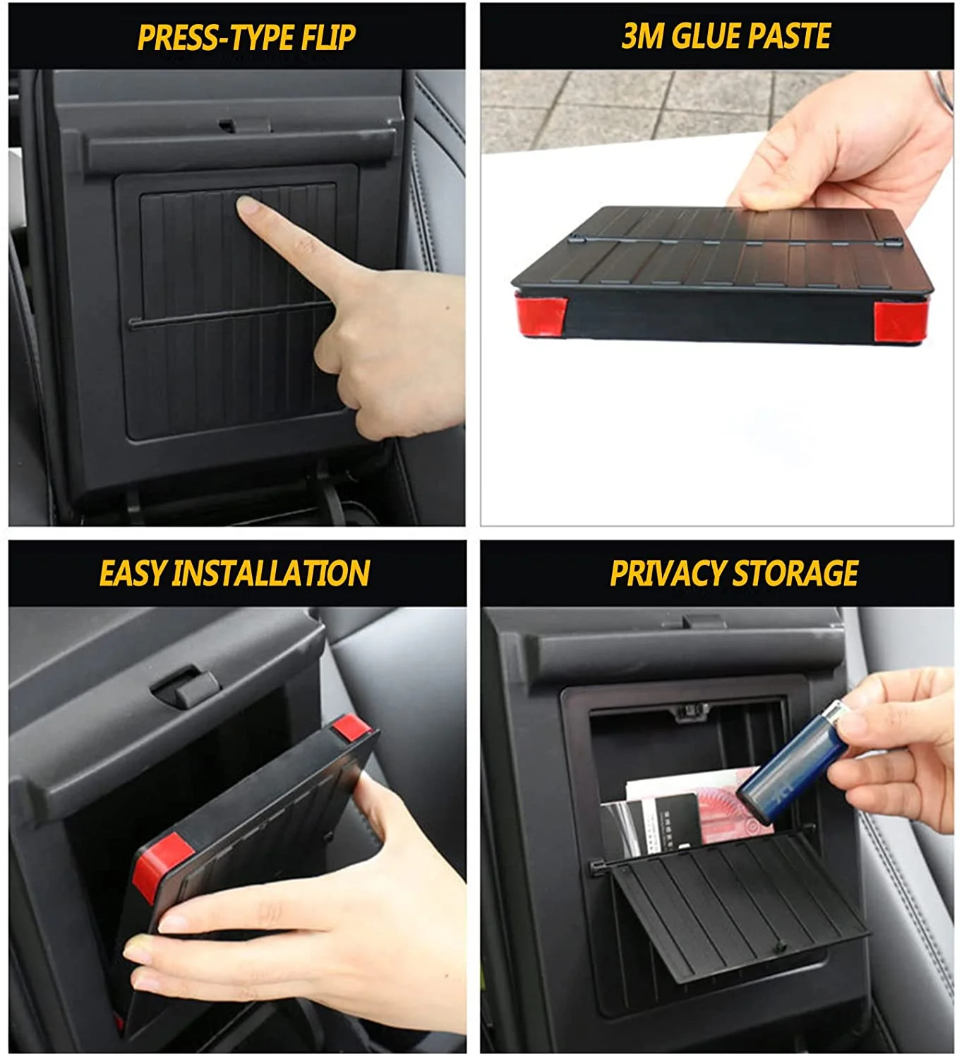 Tesla Model 3, Y, Center Console Organizer Armrest Hidden Storage Box, Black - Image 4