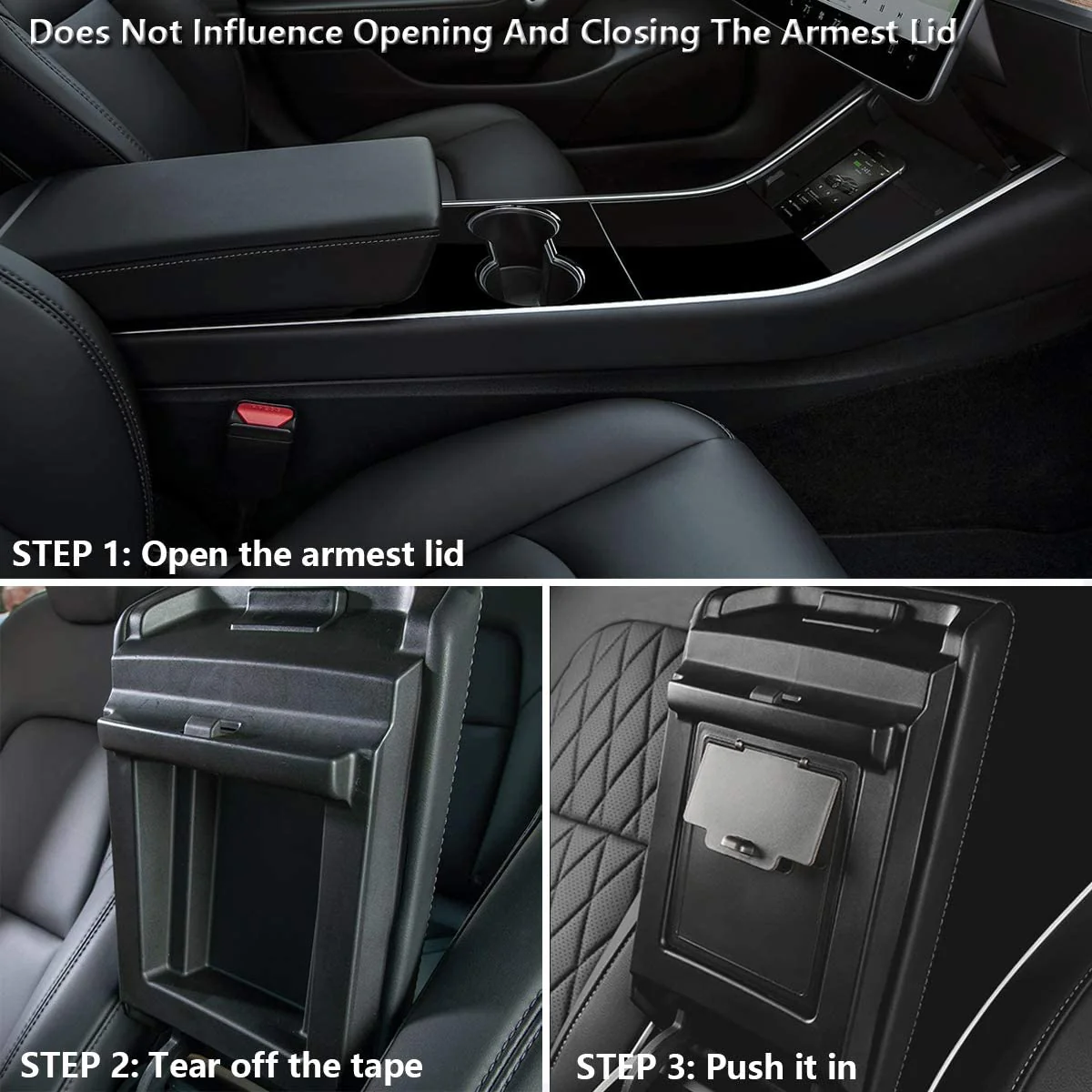 Tesla Model 3, Y, Center Console Organizer Armrest Hidden Storage Box, Black - Image 3