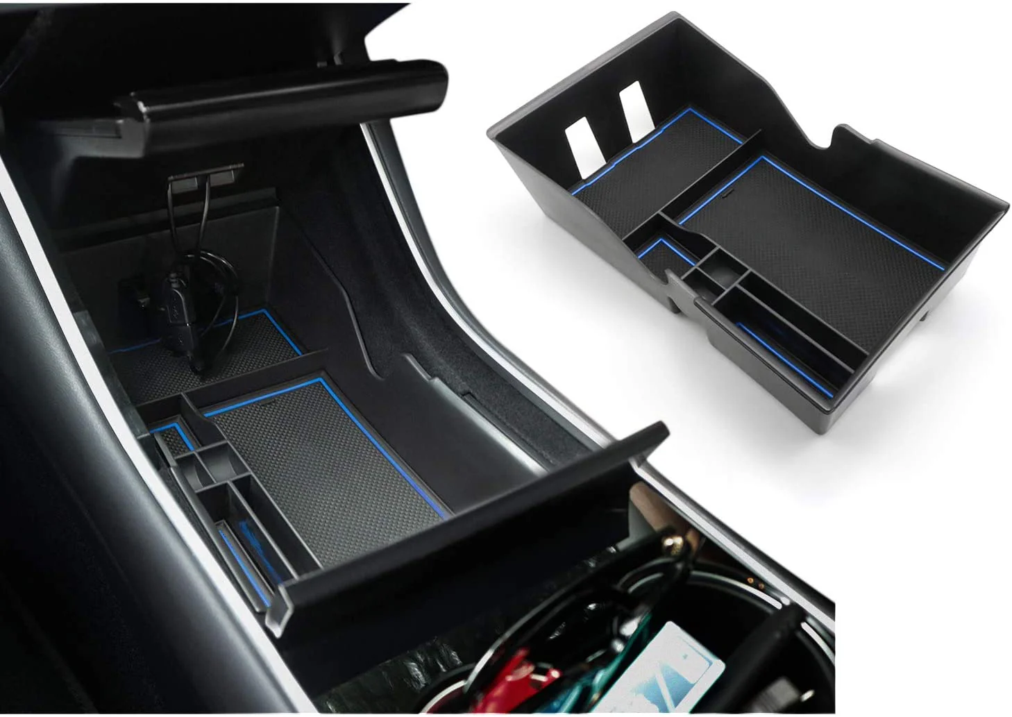 Tesla Model 3, Y, Center Console Organizer Storage Box W/ Rubber Mats, 2017-2020 - Image 2