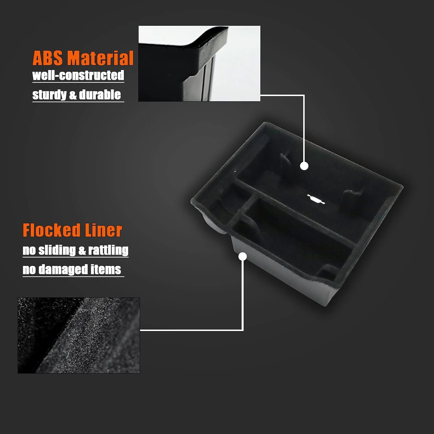 Tesla Model 3, Y Center Console Organizer Tray, Flocked Armrest Storage Box Hidden Cubby Drawer with Cable Hole - Image 2