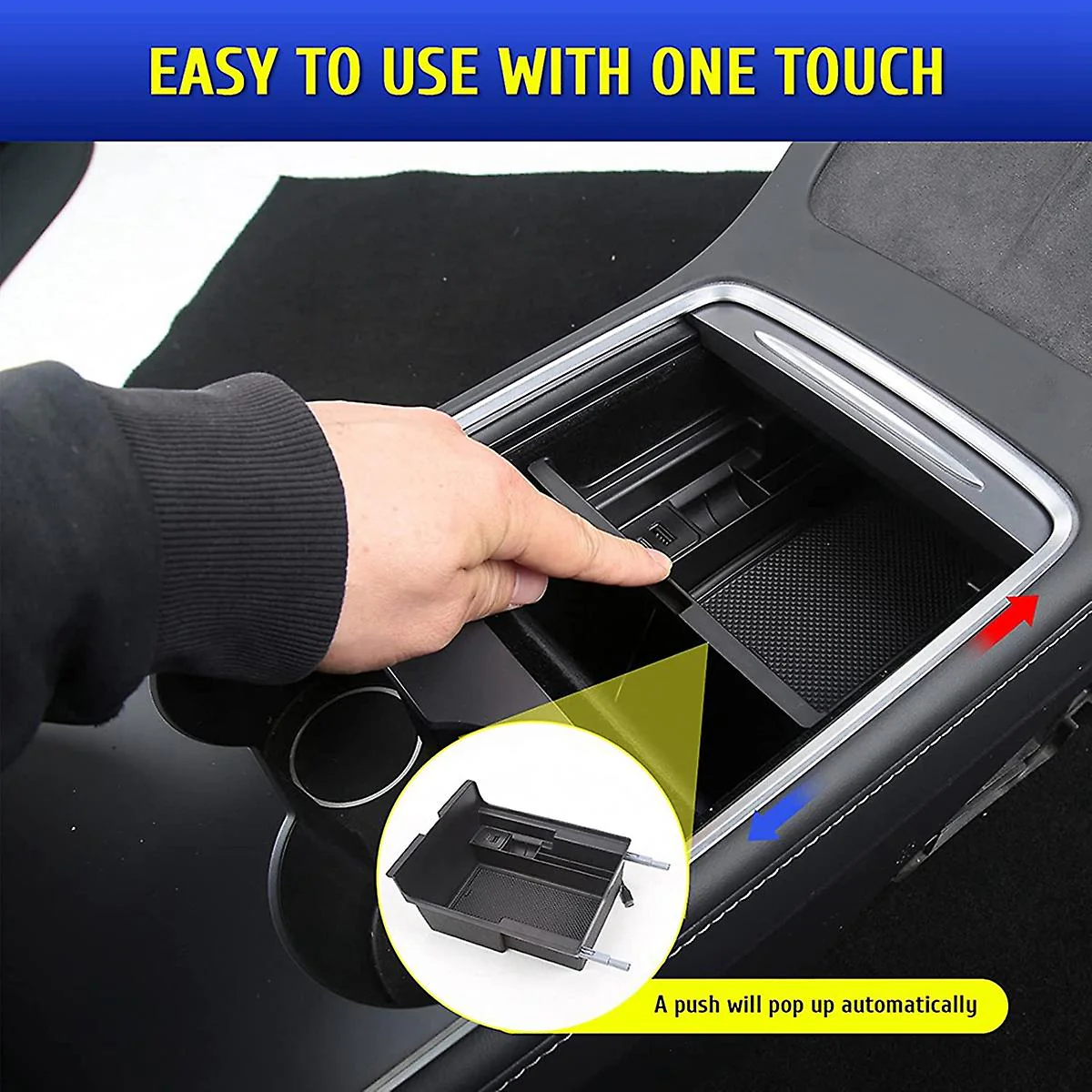 Tesla Model 3, Y Center Console Storage Box with USB Port, Pop-Up Click Function - Image 4