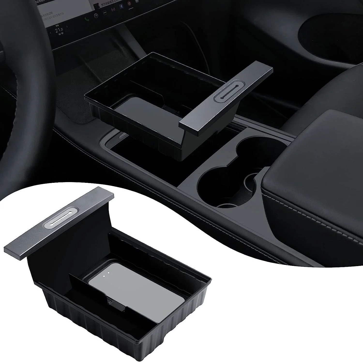 Tesla Model 3, Y Center Console Tray Organizer with Cable Holder, 2021-2024