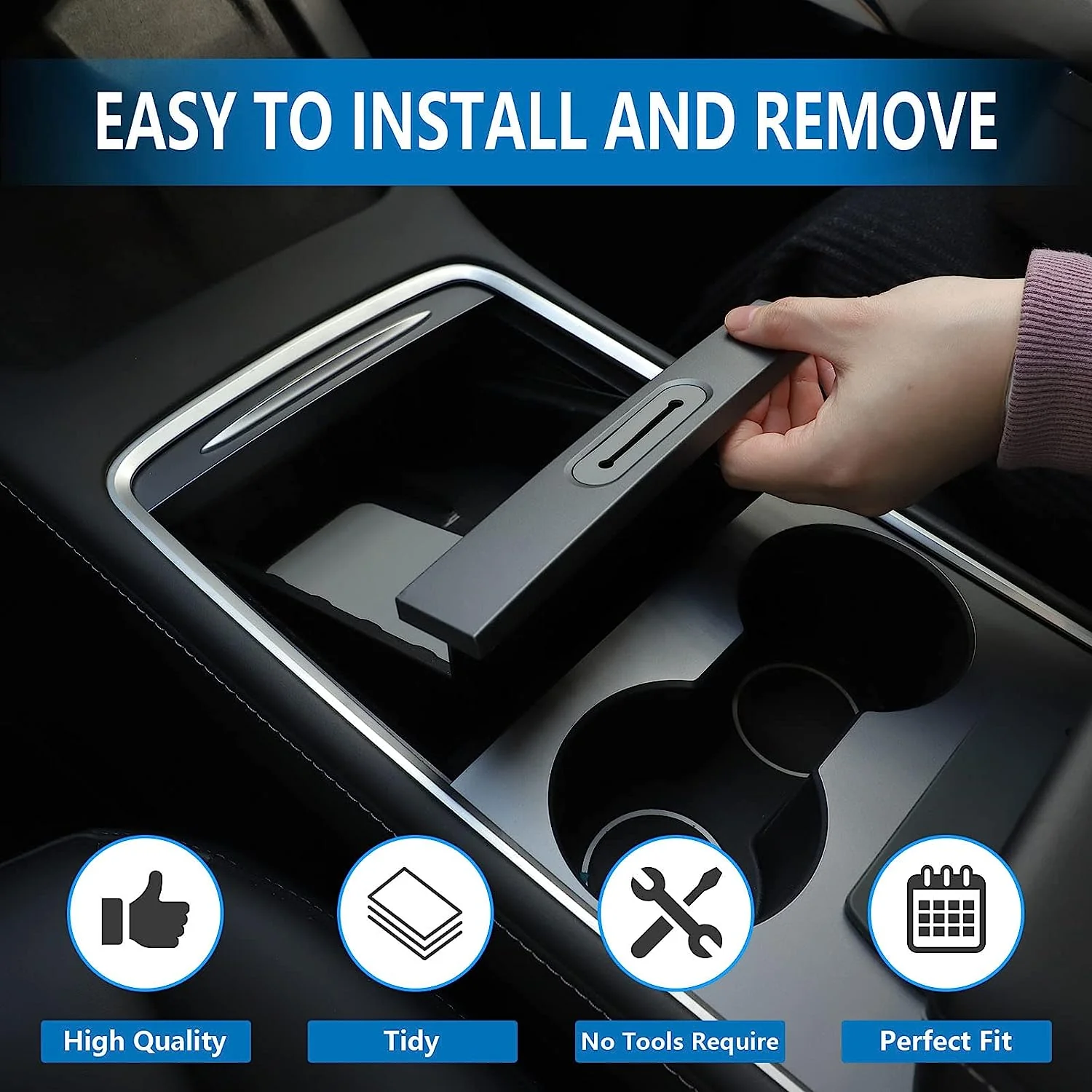 Tesla Model 3, Y Center Console Tray Organizer with Cable Holder, 2021-2024 - Image 2