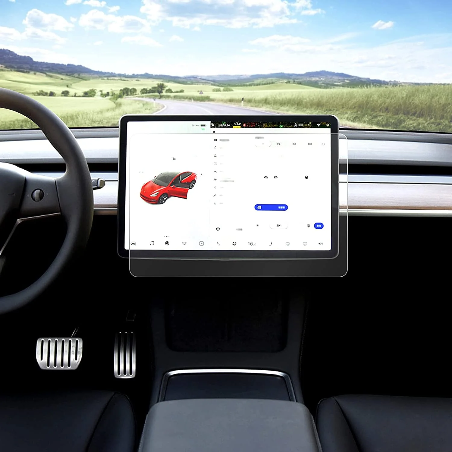 Tesla Model 3, Y Center Screen Protection Kit, Screen Protector & Black Screen Protective Sun Cover - Image 3