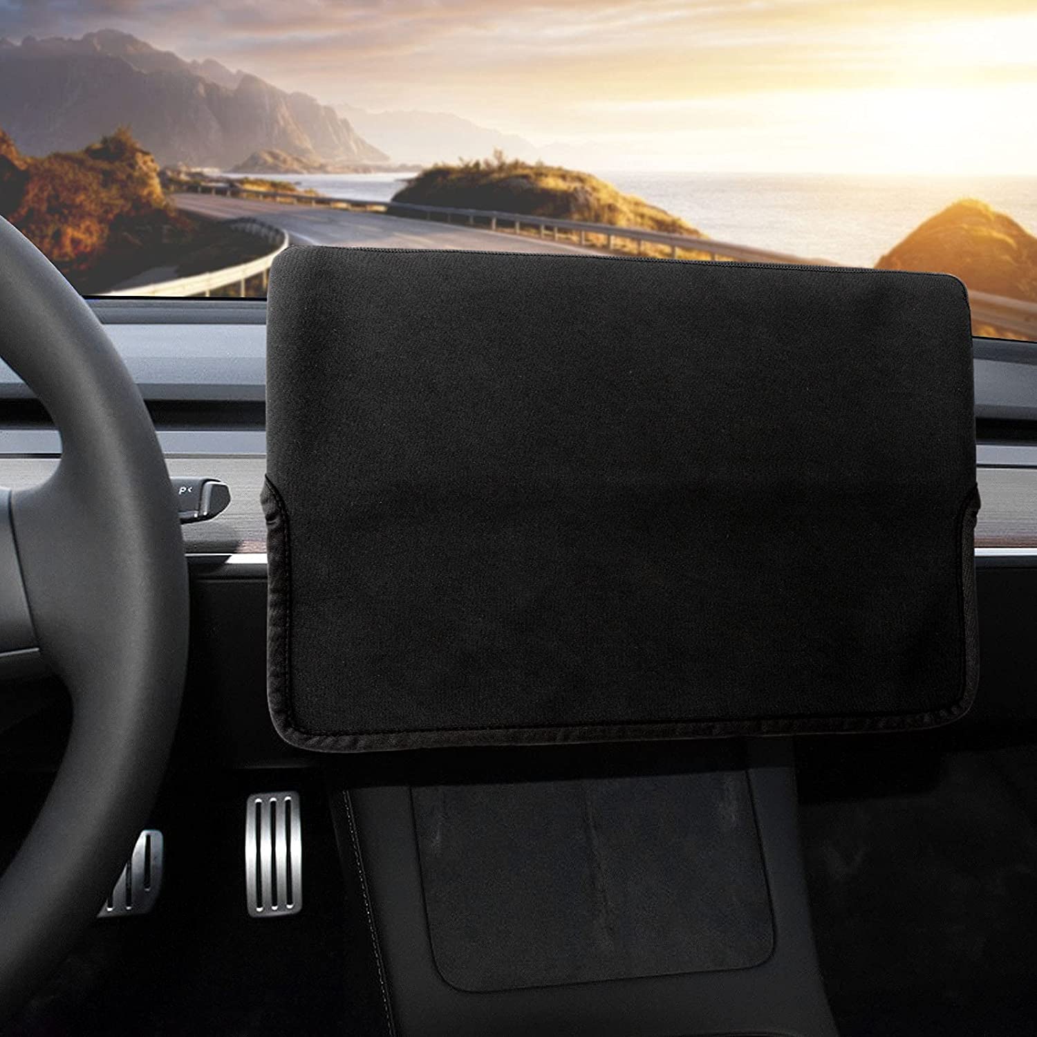 Tesla Model 3, Y Center Screen Protection Kit, Screen Protector & Black Screen Protective Sun Cover - Image 4