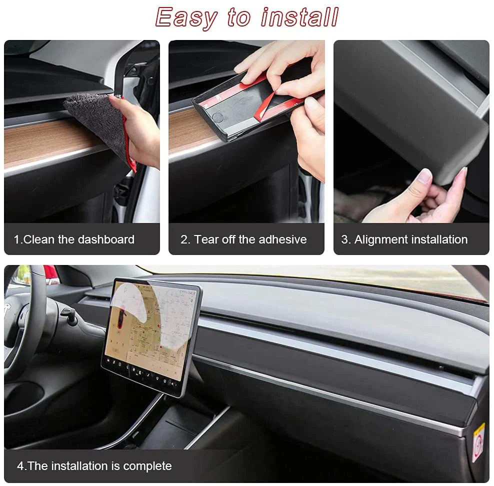 Tesla Model 3, Y Dashboard Cap Cover, ABS, Matte Black, 2017-2021 - Image 3
