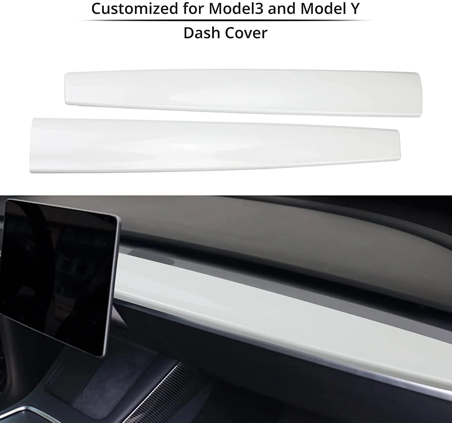 Tesla Model 3, Y Dashboard Cap Cover, ABS, Pearl White, 2017-2021