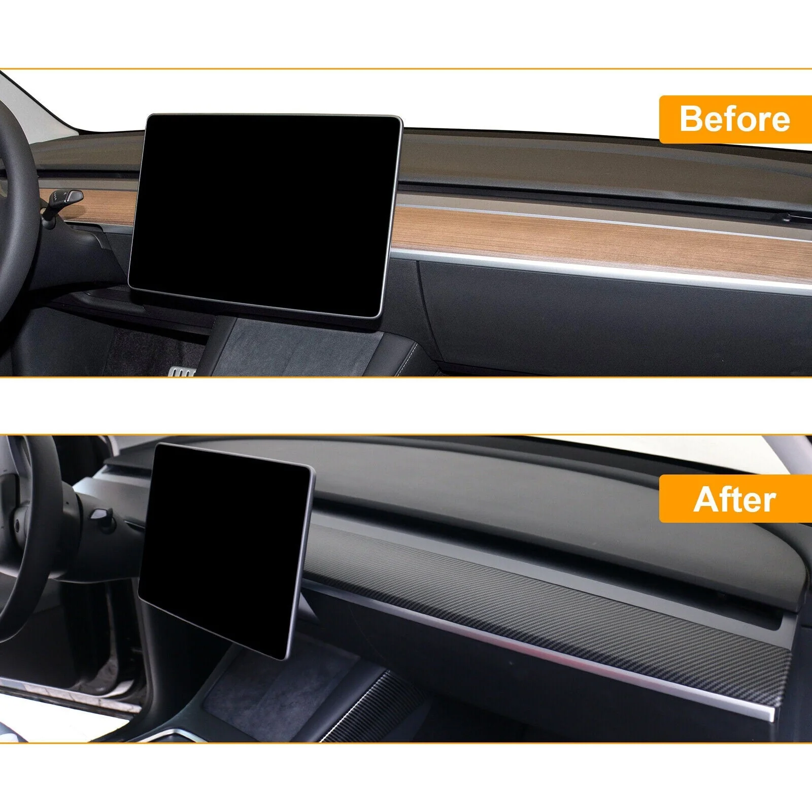 Tesla Model 3, Y Dashboard Cap Cover, One-Piece, ABS, Matte Carbon Fiber, 2021-2024 - Image 6