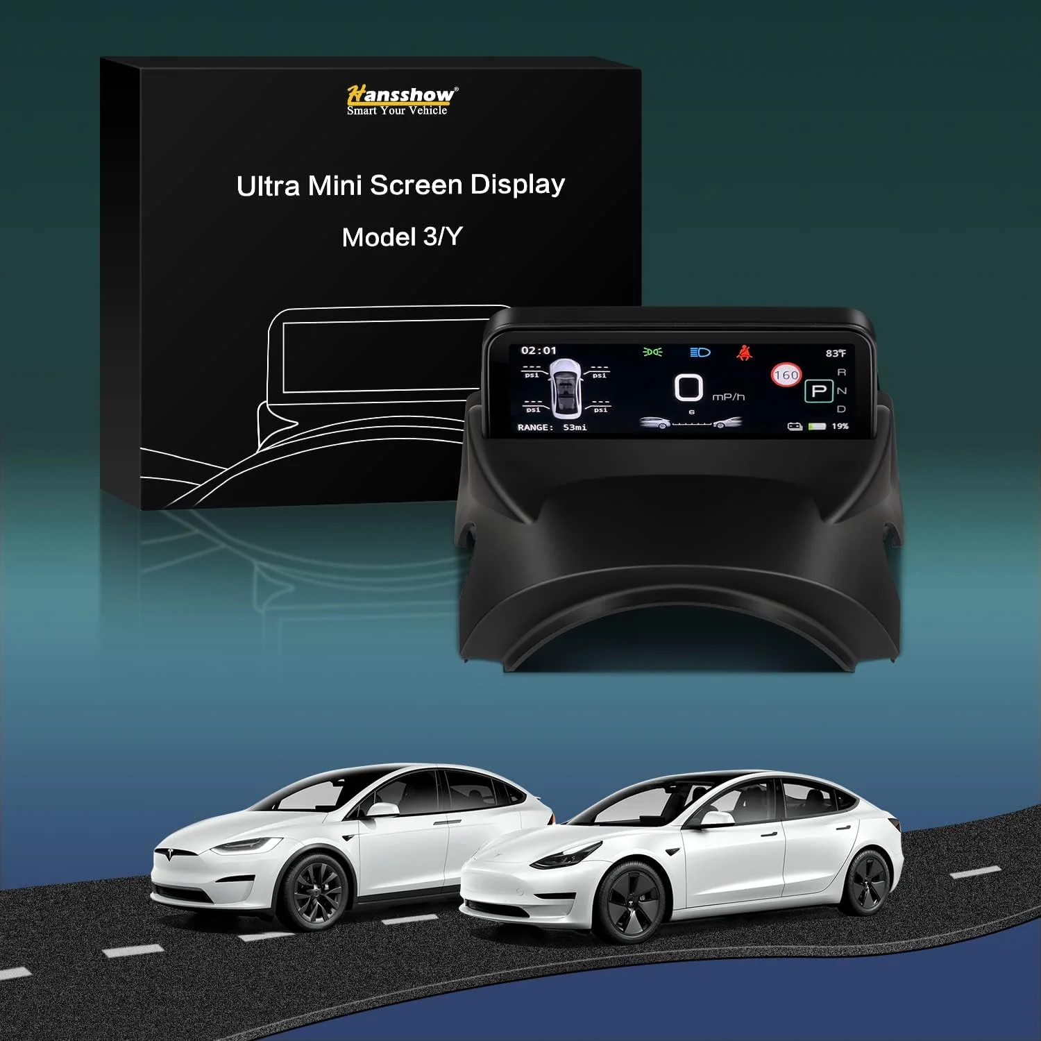 Tesla Model 3, Y Dashboard Ultra Mini Screen Heads Up Display, 2017-2024