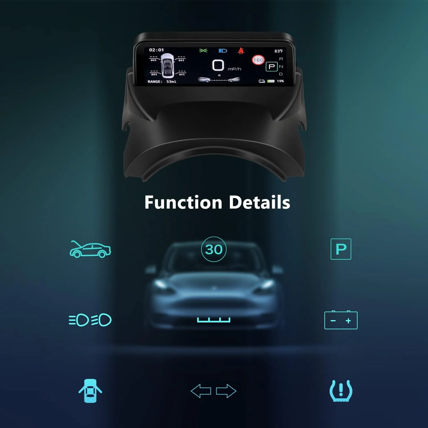 Tesla Model 3, Y Dashboard Ultra Mini Screen Heads Up Display, 2017-2024 - Image 4