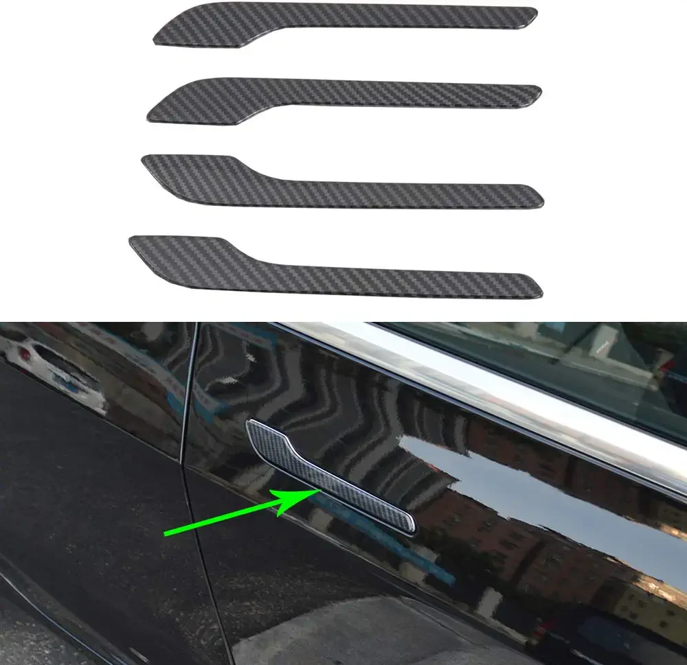 Tesla Model 3, Y, Door Handle Covers, ABS, Matte Carbon Fiber, 2017-2025