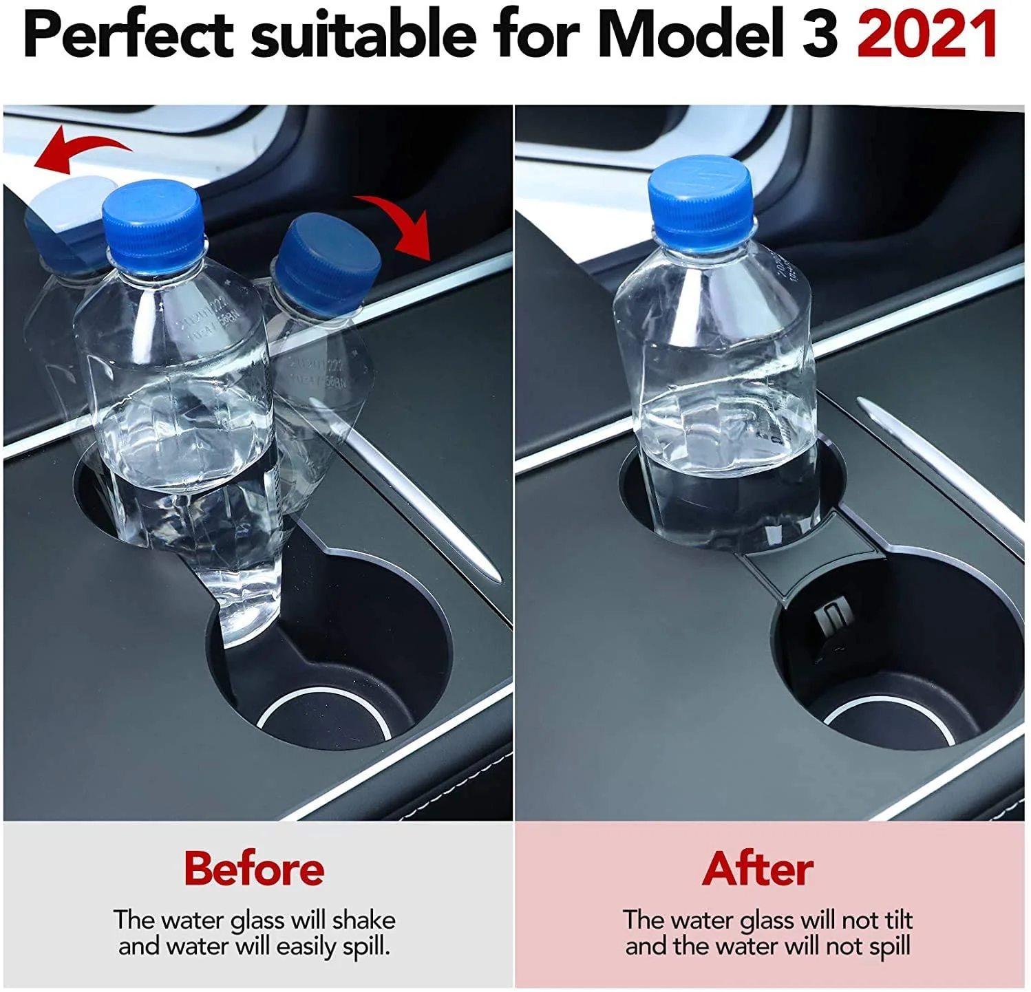 Tesla Model 3 & Y Drink Stabilizing Cup Holder Divider, Matte Black, 2021-2023 - Image 3