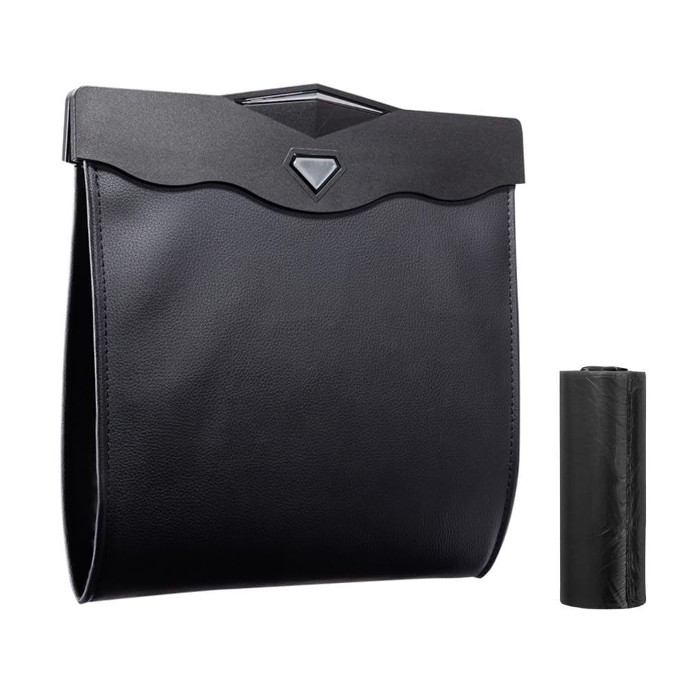 Tesla Model 3, Y Hanging Trash Can Or Storage Bin, Black Leather, Magnet Closure, Light - Image 2