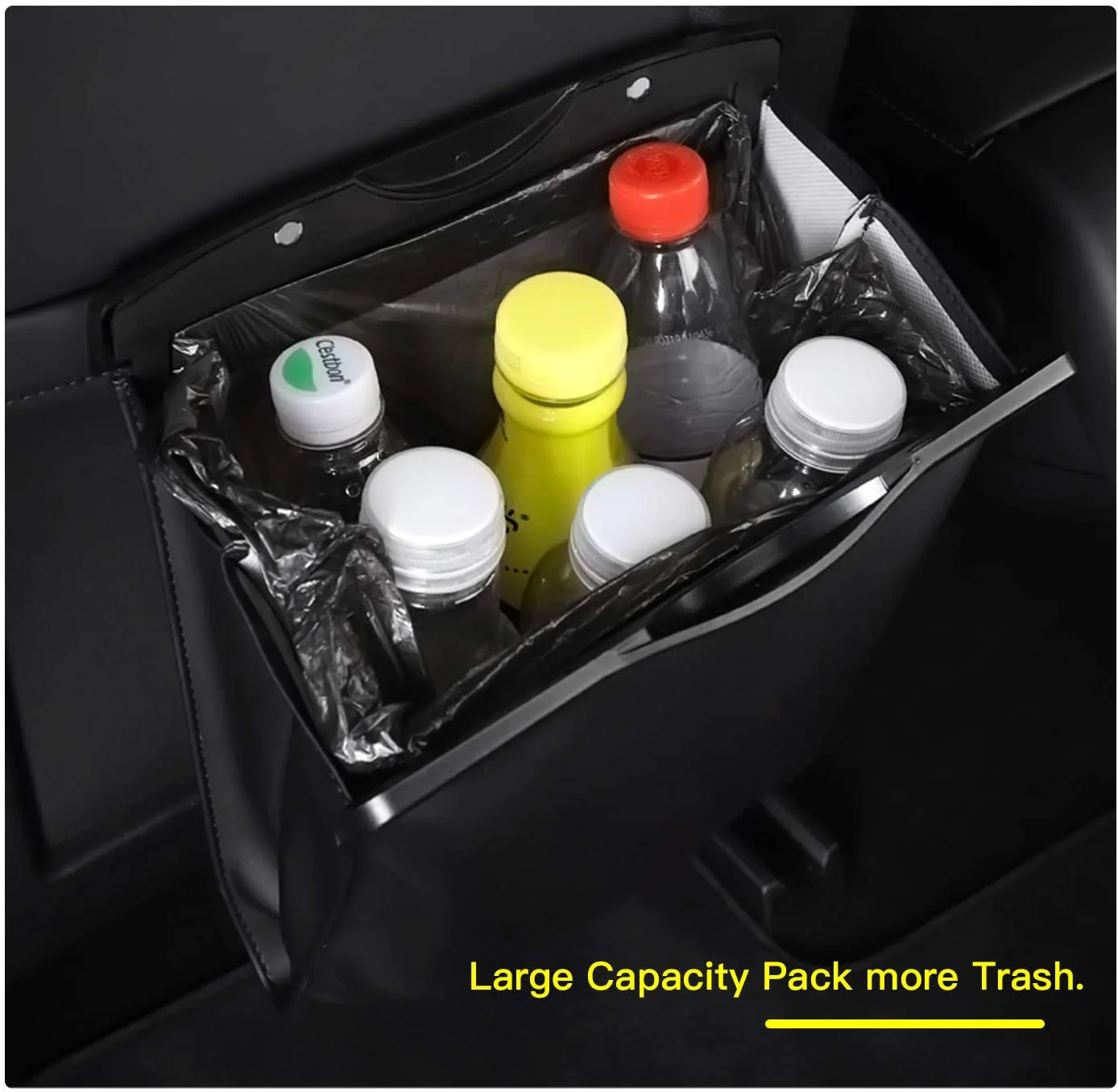 Tesla Model 3, Y Hanging Trash Can Or Storage Bin, Black Leather, Magnet Closure, Light - Image 4