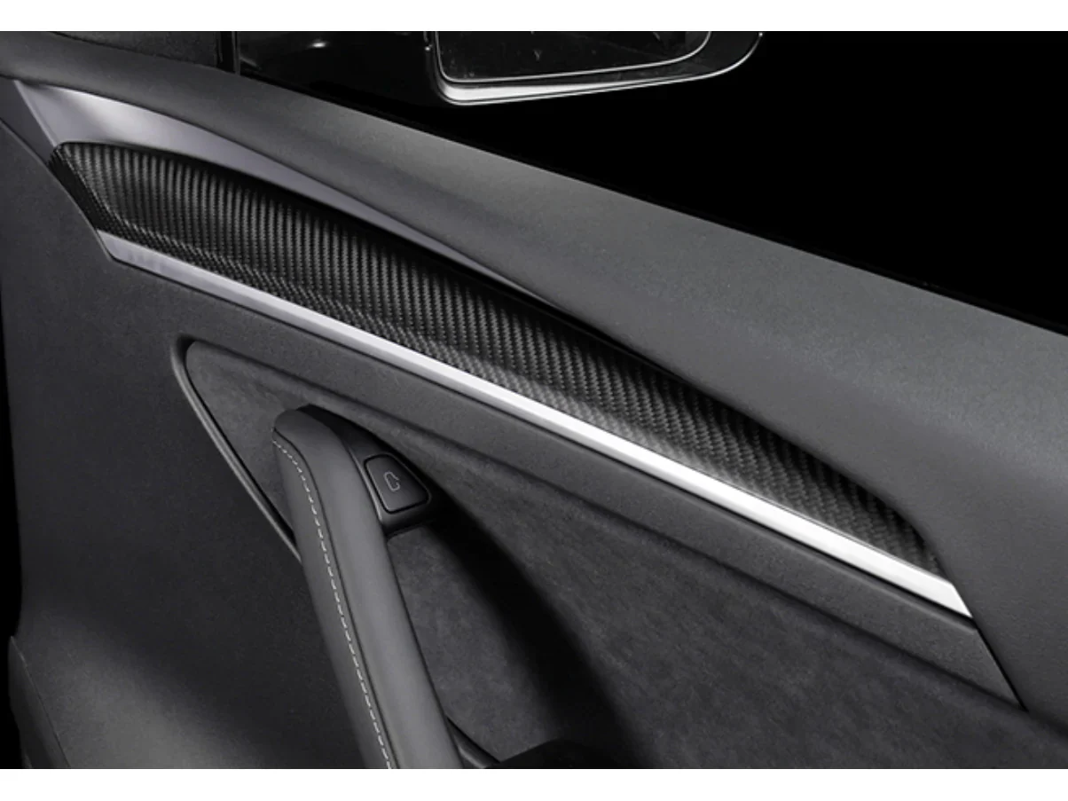 Tesla Model 3, Y, Interior Door Panel Molding Trim, ABS Matte Carbon Fiber, Pair, 2021-2024