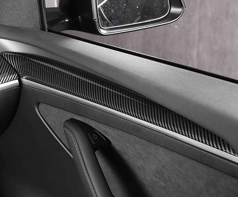 Tesla Model 3, Y, Interior Door Panel Molding Trim, ABS Black Gloss Carbon Fiber, Pair - Image 4