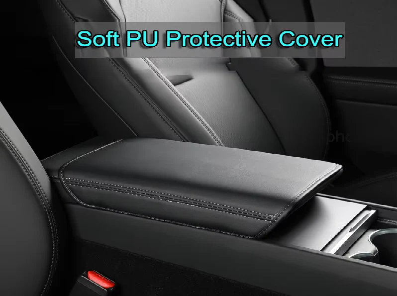 Tesla Model 3, Y, Leather Center Console Armrest Cover, Black - Image 2