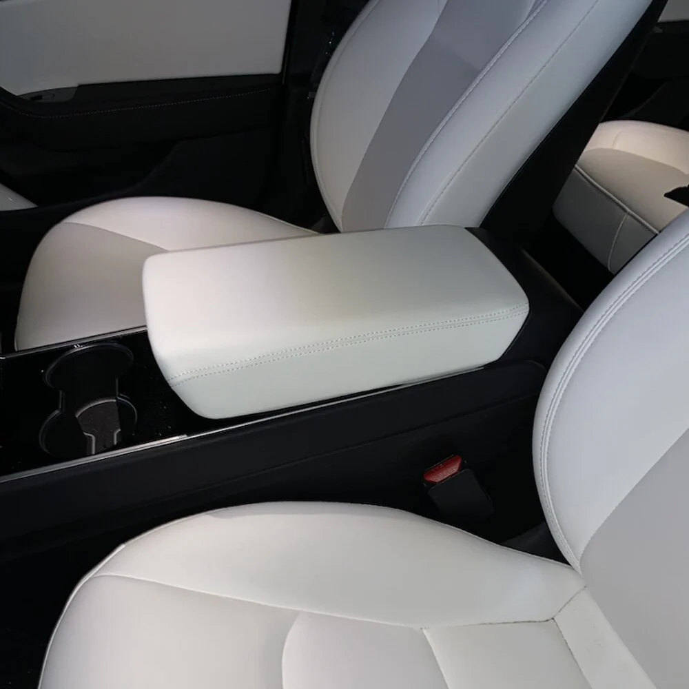 Tesla Model 3, Y, Leather Center Console Armrest Cover, White - Image 2