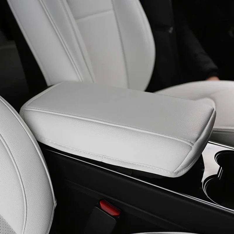 Tesla Model 3, Y, Leather Center Console Armrest Cover, White - Image 3