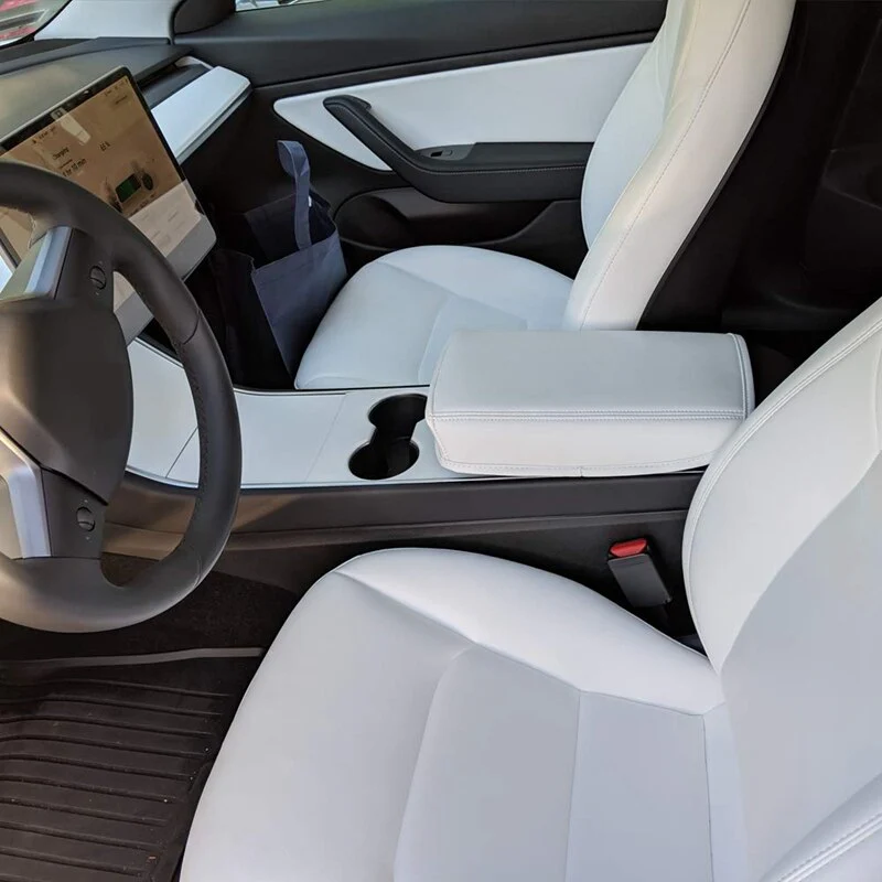 Tesla Model 3, Y, Leather Center Console Armrest Cover, White - Image 5