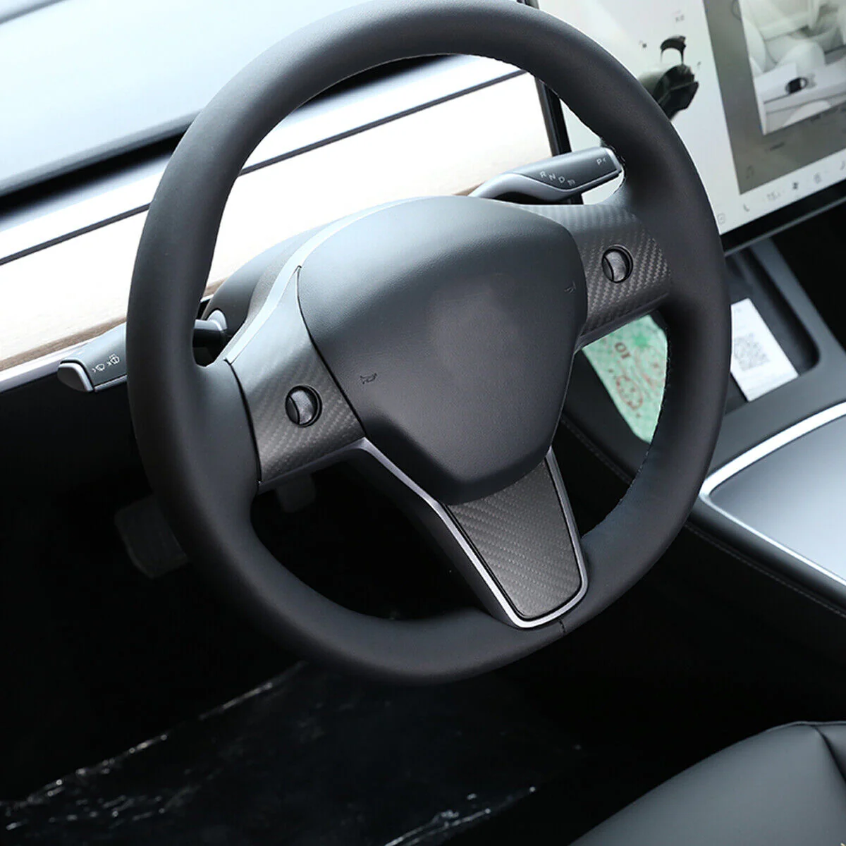 Tesla Model 3, Y, Matte Carbon Fiber Steering Wheel Trim, 2017-2024 - Image 2