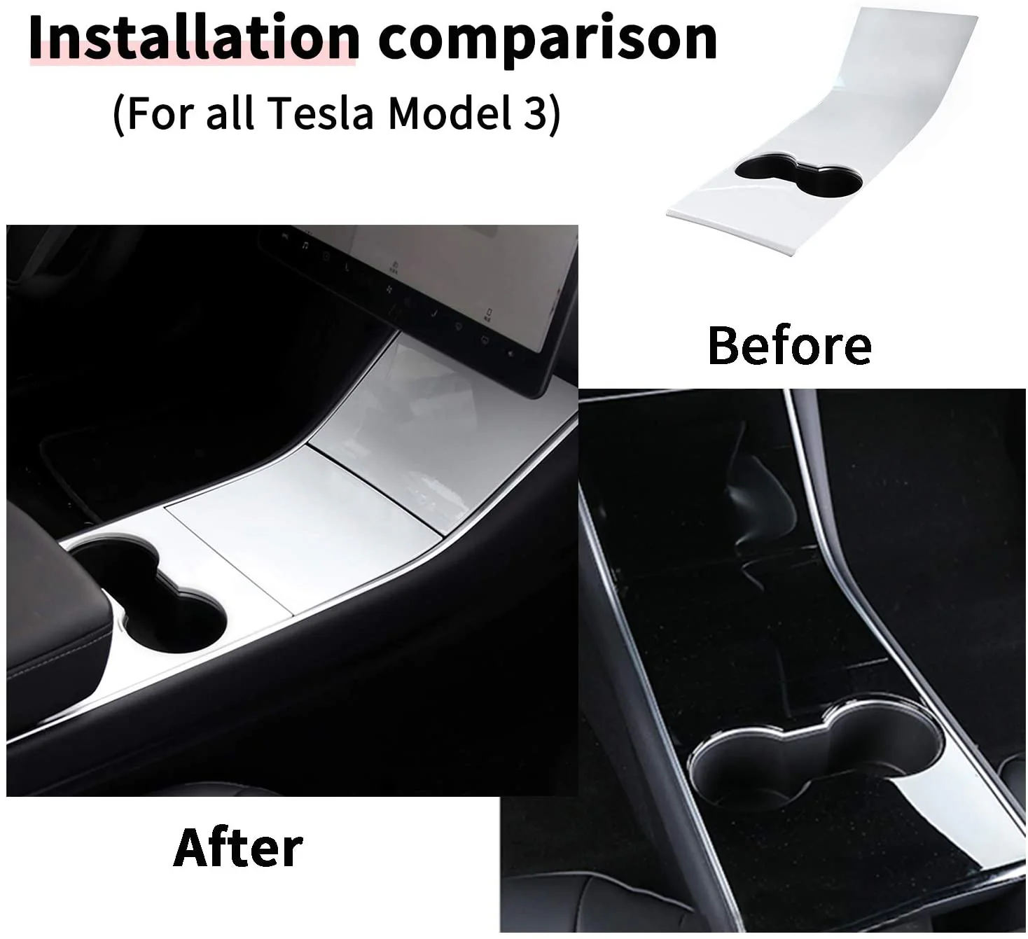 Tesla Model 3, Y Pearl White ABS Center Console Cover Kit, 2017-2020 - Image 2