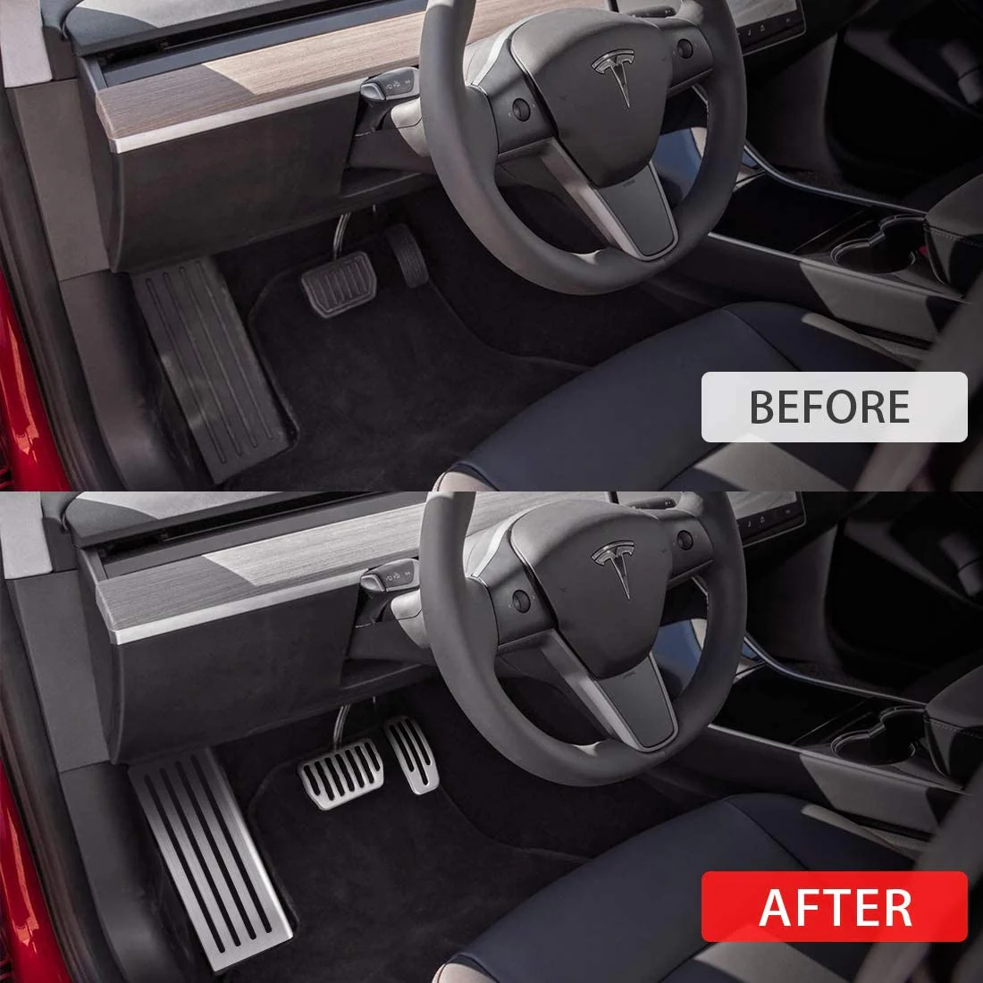 Tesla Model 3, Y Pedal Pad Cover Set, W/ Dead Pedal, Non-Slip - Image 2