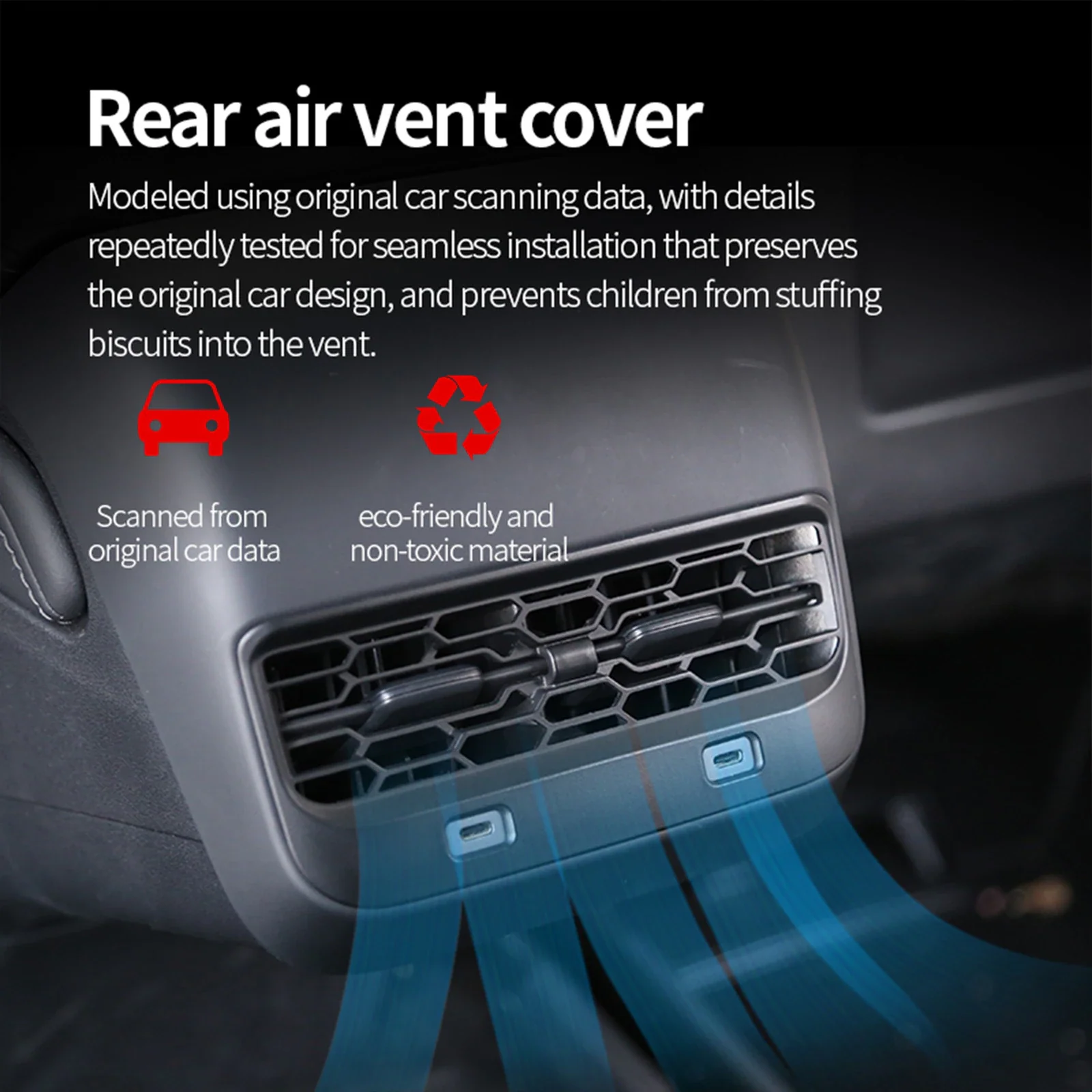 Tesla Model 3, Y Rear A/C Vent Protector Trim Cover, 2017-2024 - Image 2