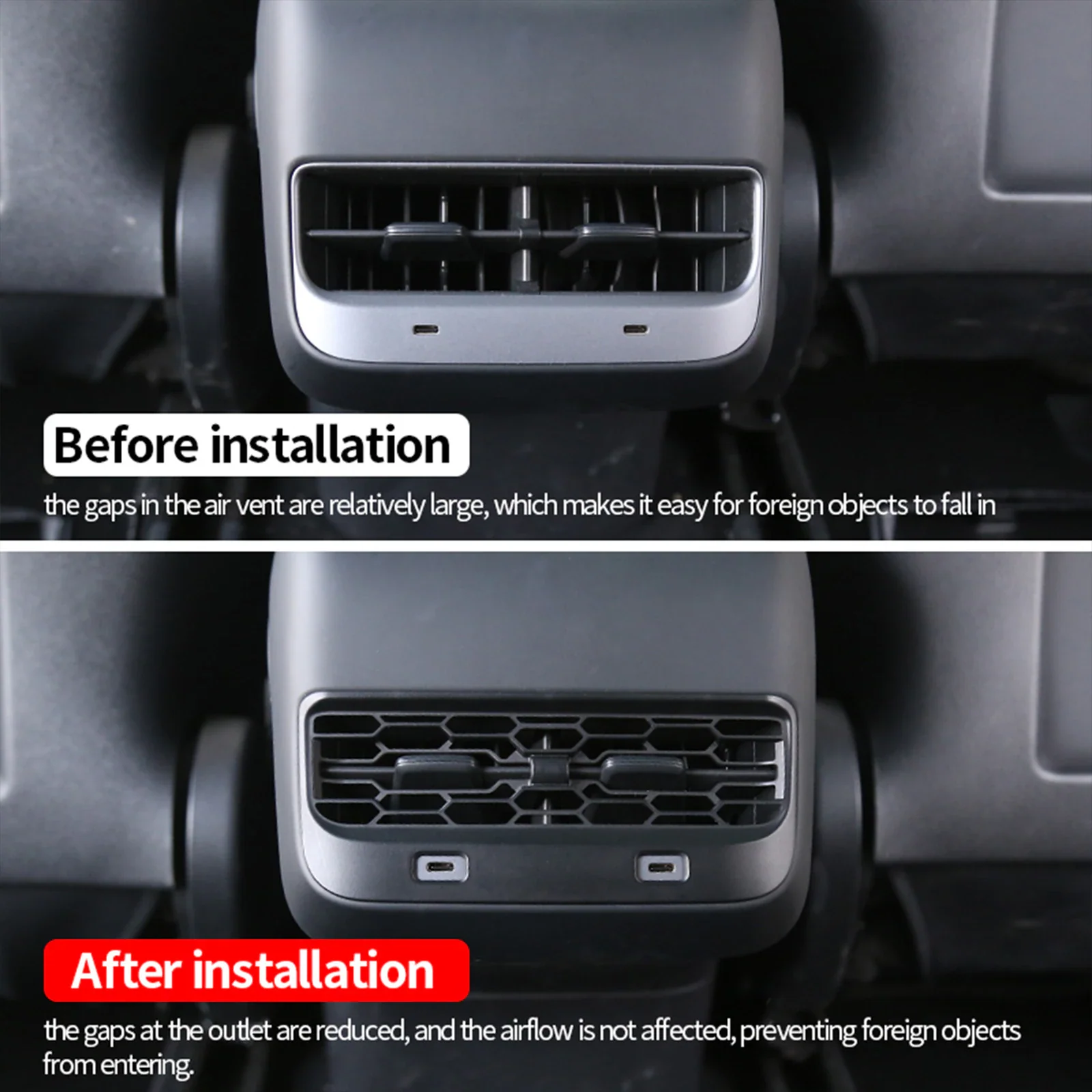 Tesla Model 3, Y Rear A/C Vent Protector Trim Cover, 2017-2024 - Image 5