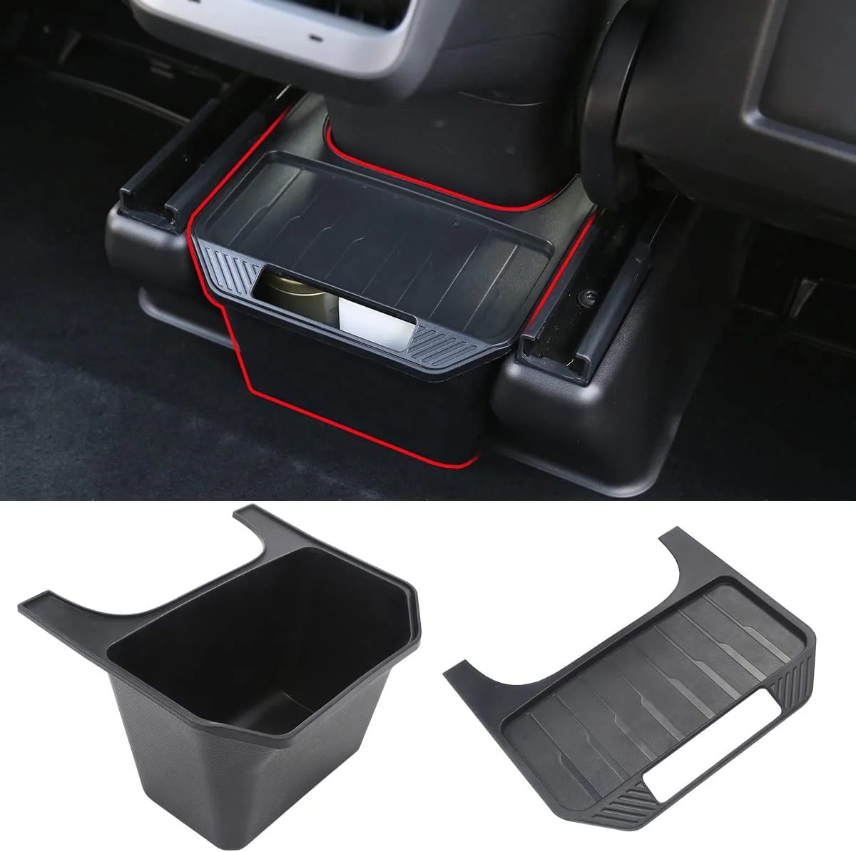 Tesla Model 3, Y Rear Seat Storage Cubby Box, TPE, Black, 2017-2024