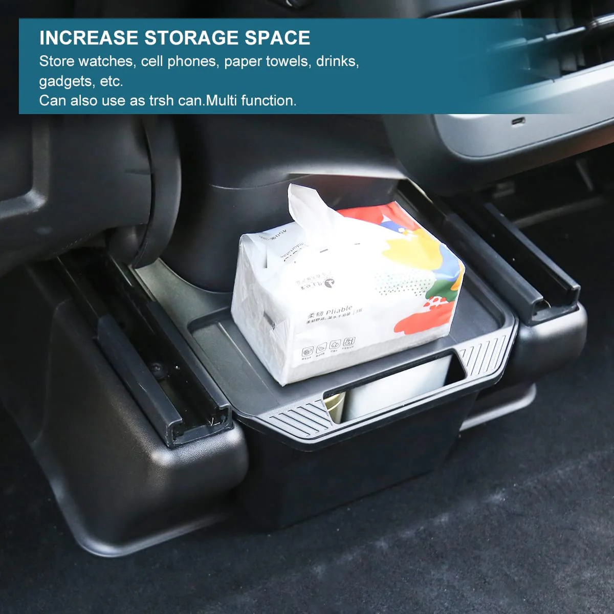 Tesla Model 3, Y Rear Seat Storage Cubby Box, TPE, Black, 2017-2024 - Image 2