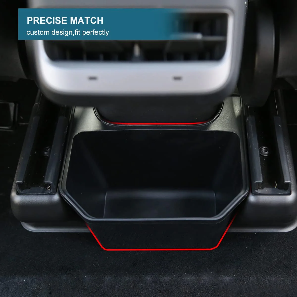 Tesla Model 3, Y Rear Seat Storage Cubby Box, TPE, Black, 2017-2024 - Image 3