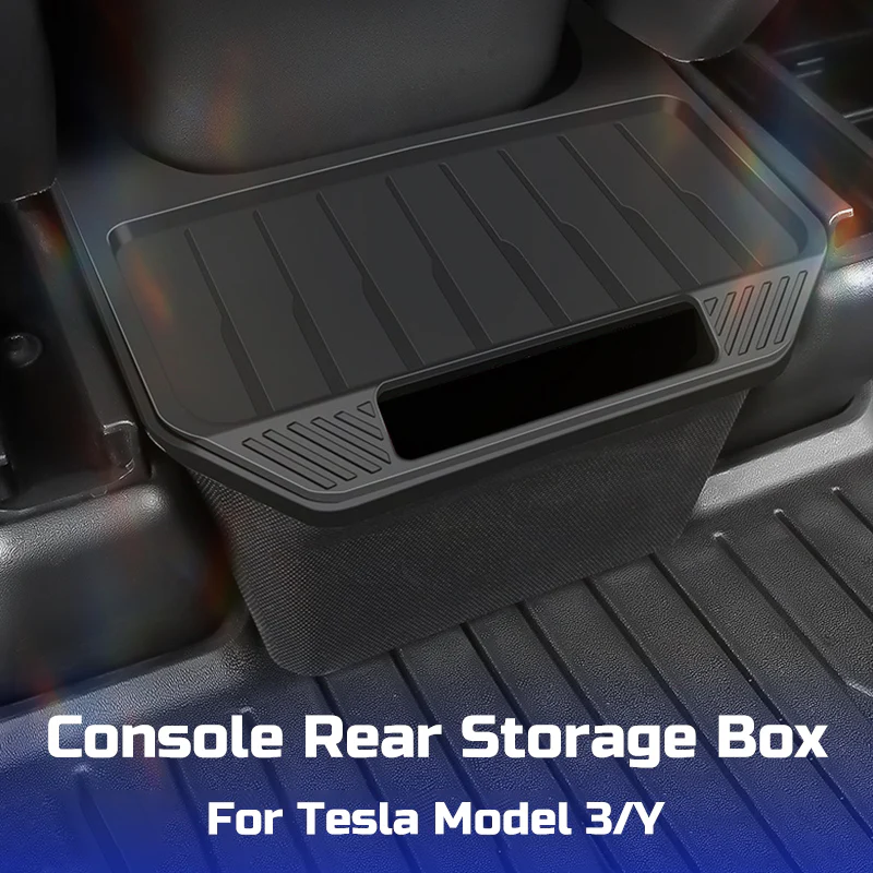 Tesla Model 3, Y Rear Seat Storage Cubby Box, TPE, Black, 2017-2024 - Image 5