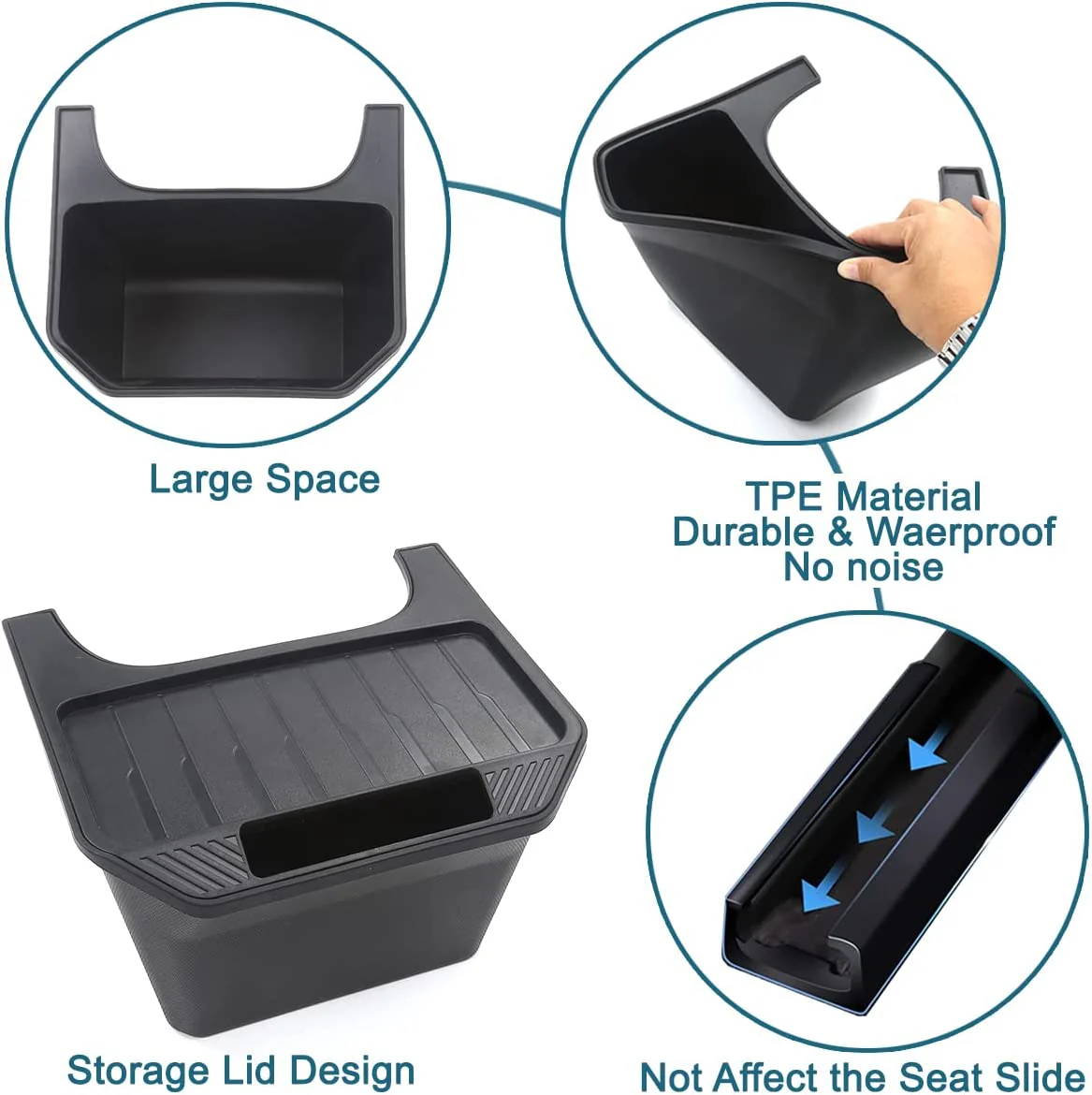 Tesla Model 3, Y Rear Seat Storage Cubby Box, TPE, Black, 2017-2024 - Image 7