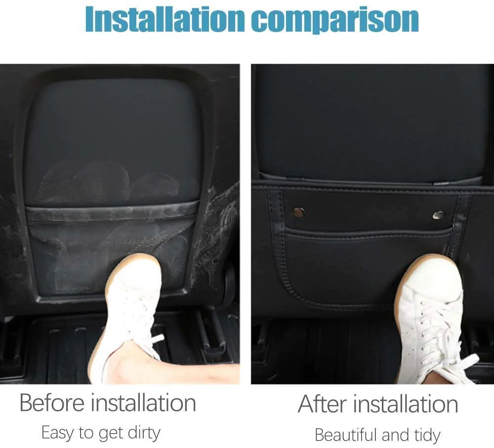 Tesla Model 3, Y Seat Back Protector Kick Pads, Vegan Leather, Black - Image 2