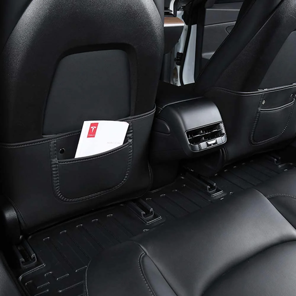 Tesla Model 3, Y Seat Back Protector Kick Pads, Vegan Leather, Black - Image 5