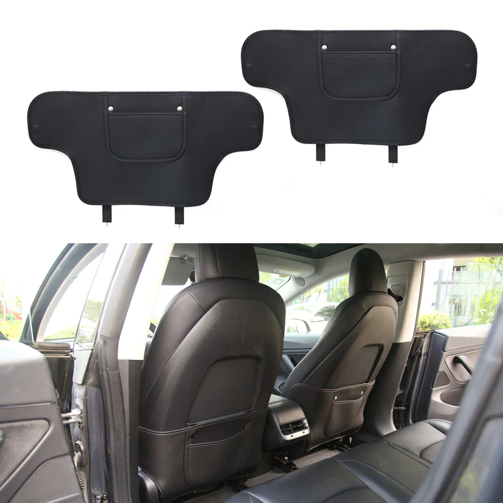 Tesla Model 3, Y Seat Back Protector Kick Pads, Vegan Leather, Black - Image 6
