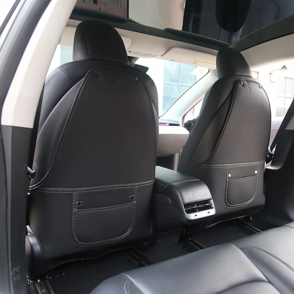 Tesla Model 3, Y Seat Back Protectors, Full Coverage, Vegan Leather, Black - Image 4