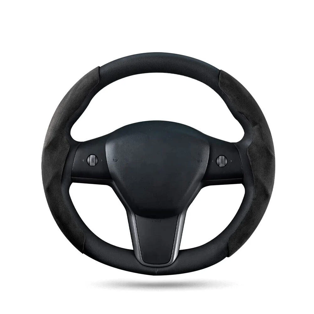 Tesla Model 3, Y Steering Wheel Cover Caps, Alcantara Suede, Black or Gray - Image 3