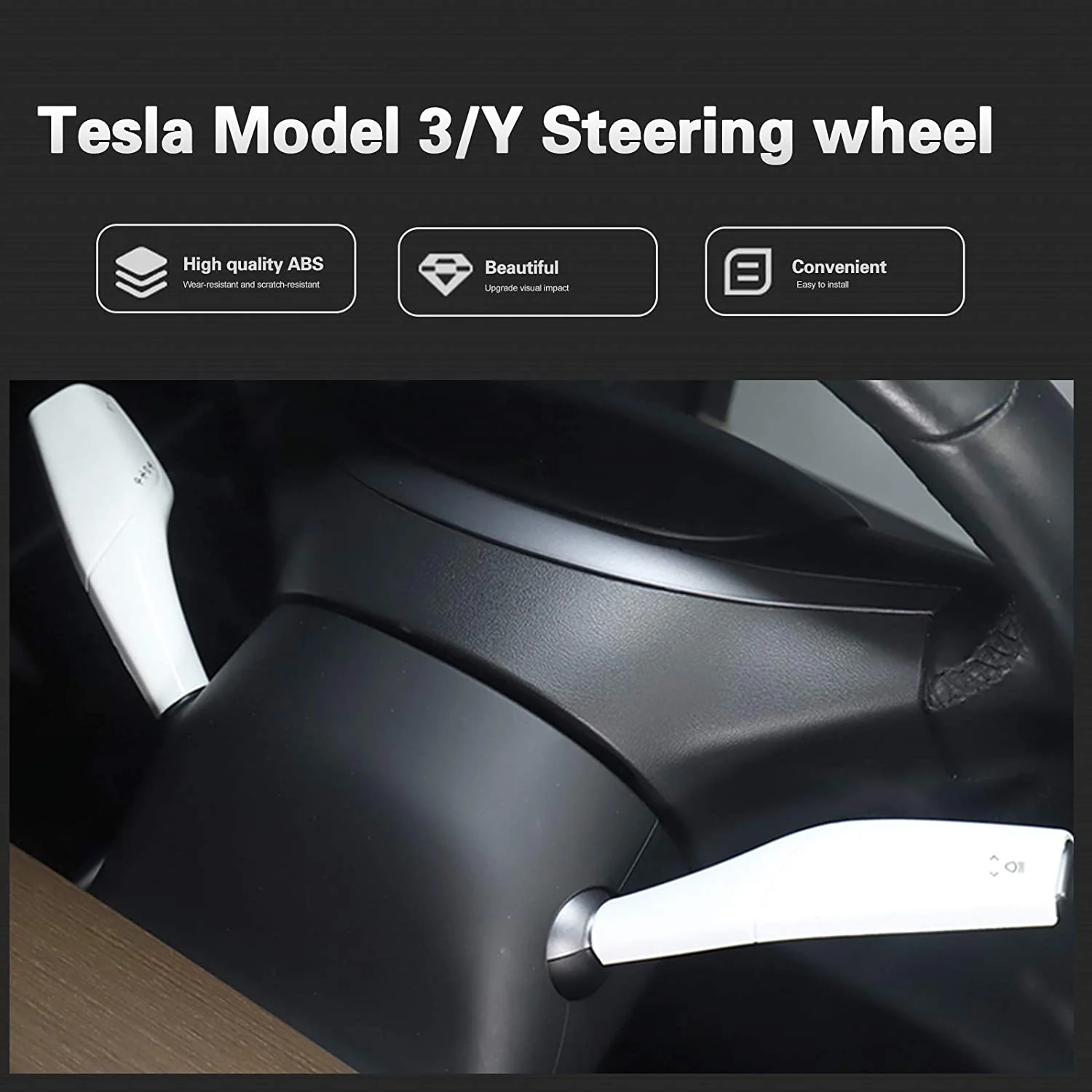 Tesla Model 3, Y Steering Wheel Paddle Shift, Turn Signal Covers, White - Image 2