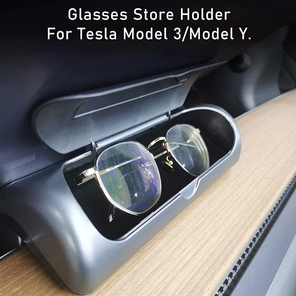 Tesla Model 3, Y Sunglasses Holder, Eyeglass Cases Storage Box, Silver - Image 2