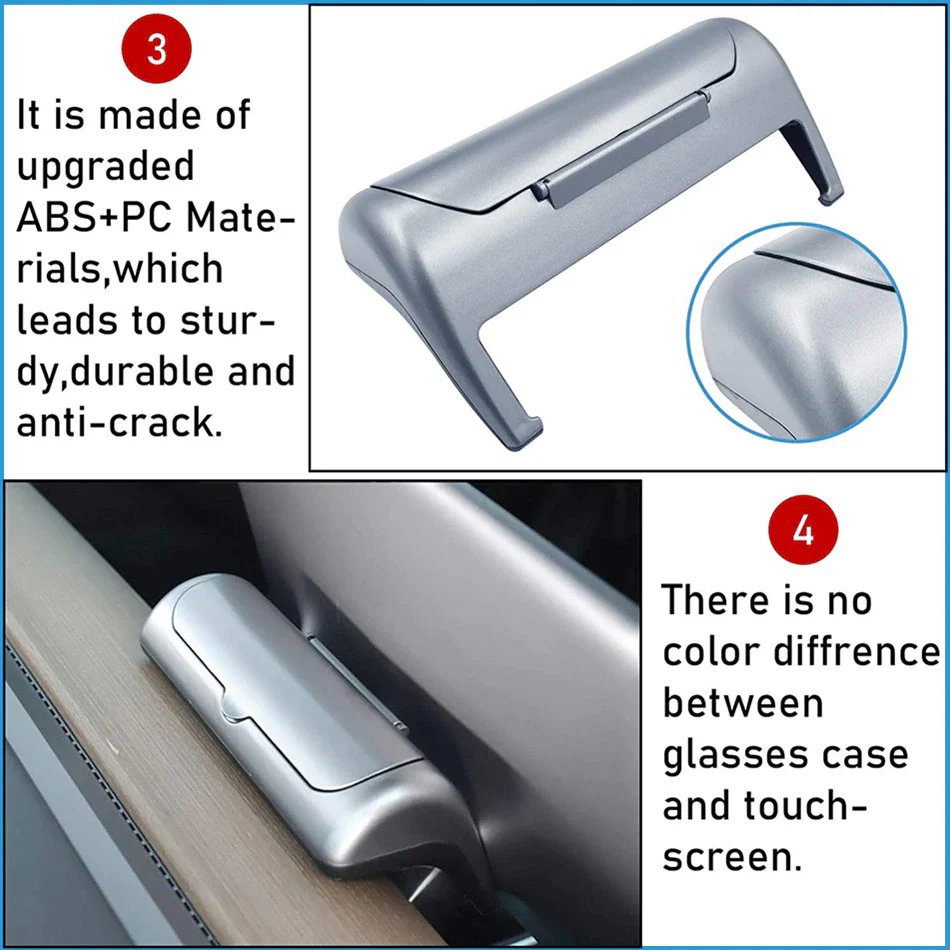 Tesla Model 3, Y Sunglasses Holder, Eyeglass Cases Storage Box, Silver - Image 4