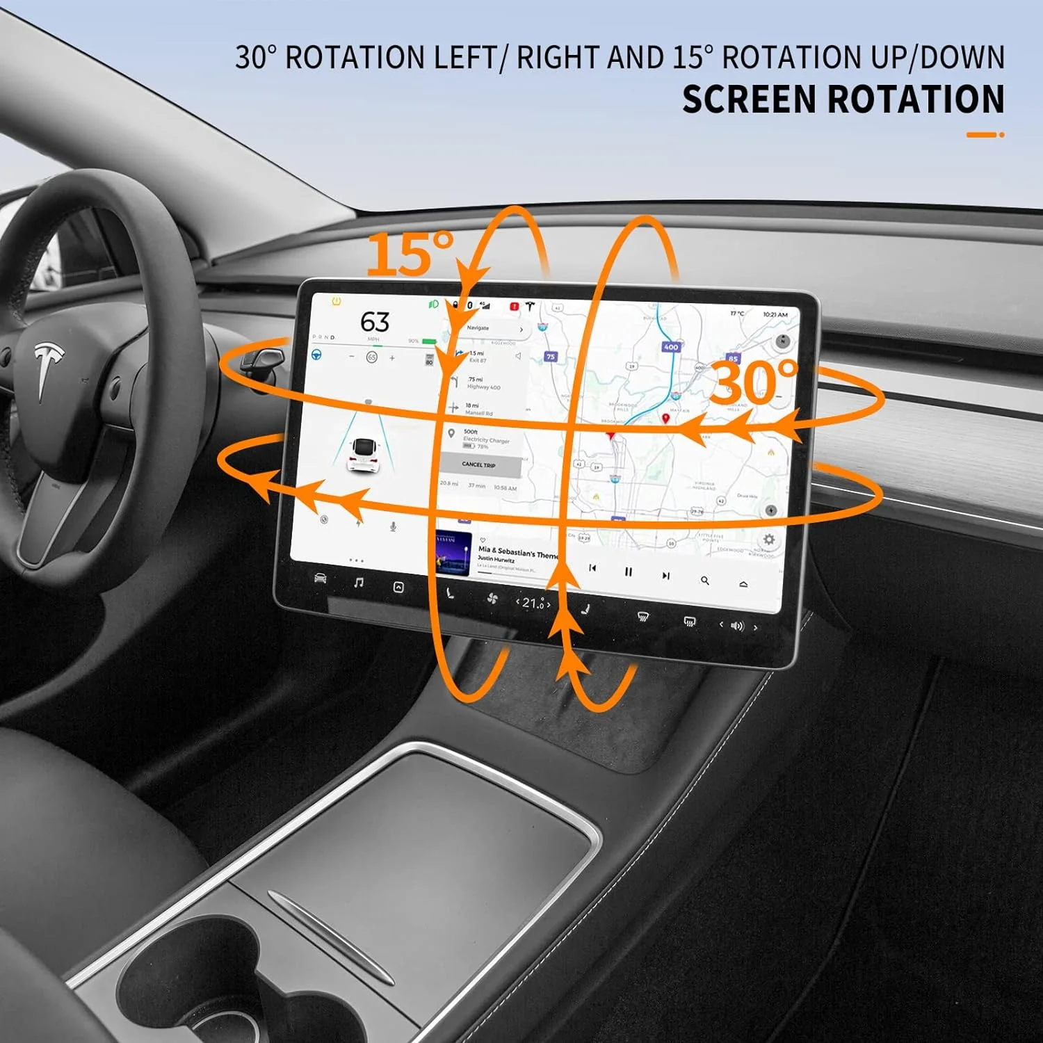 Tesla Model 3, Y Swiveling Screen Mount Kit, Left, Right, Up, Down, Original Gray Color, 2017-2023 - Image 2