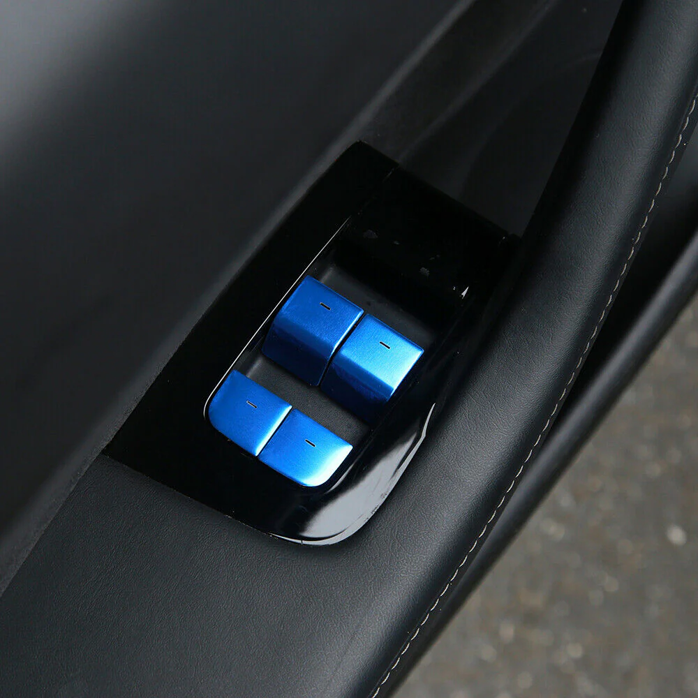 Tesla Model 3, Y Window Lift Switch Button, Door Open, Cover Kit, Blue Aluminum - Image 2