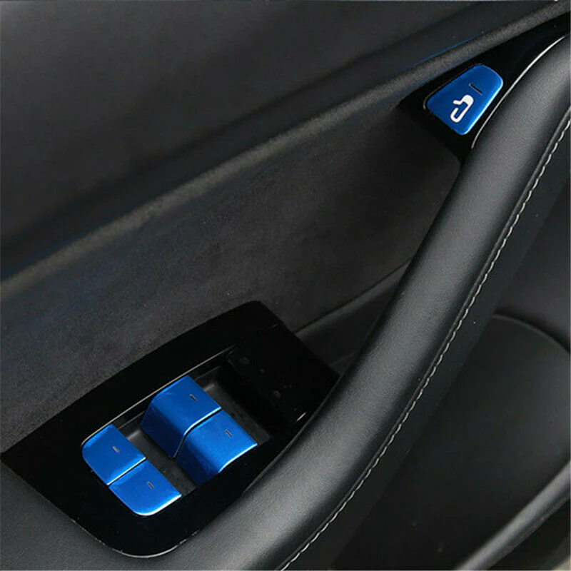 Tesla Model 3, Y Window Lift Switch Button, Door Open, Cover Kit, Blue Aluminum - Image 3