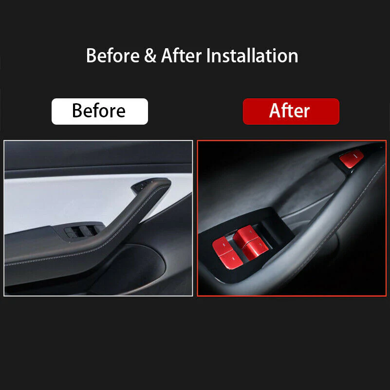 Tesla Model 3, Y Window Lift Switch Button, Door Open, Cover Kit, Red Aluminum - Image 2