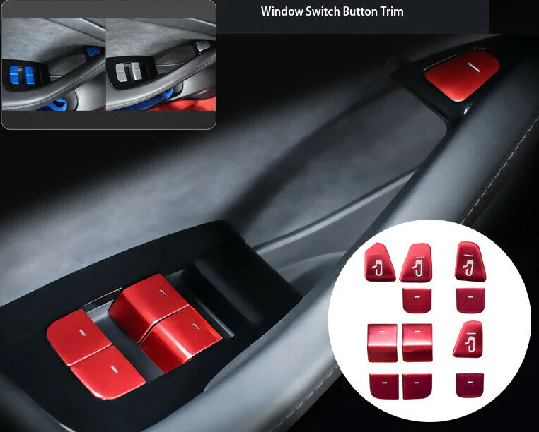 Tesla Model 3, Y Window Lift Switch Button, Door Open, Cover Kit, Red Aluminum - Image 5