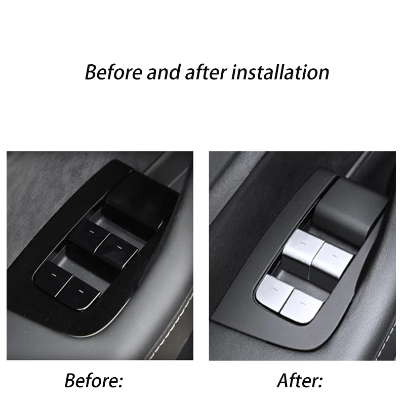 Tesla Model 3, Y Window Lift Switch Button, Door Open, Cover Kit, Silver Aluminum - Image 2