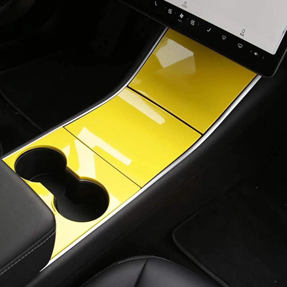 Tesla Model 3, Y Yellow ABS Center Console Cover Kit, 2017-2020 - Image 2