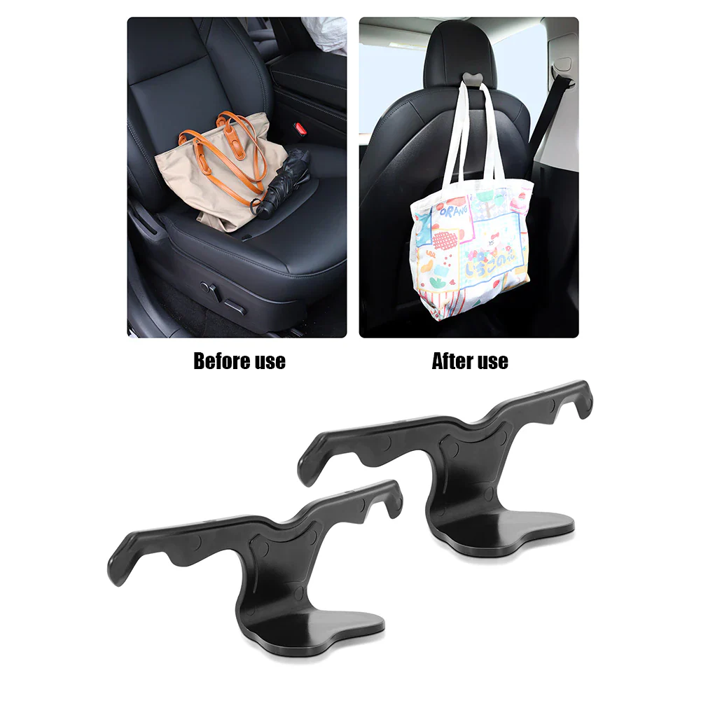 Tesla Model S, 3, X, Y 2pcs Seat Back Hooks Hanger Holder Storage Organizers, Black - Image 3